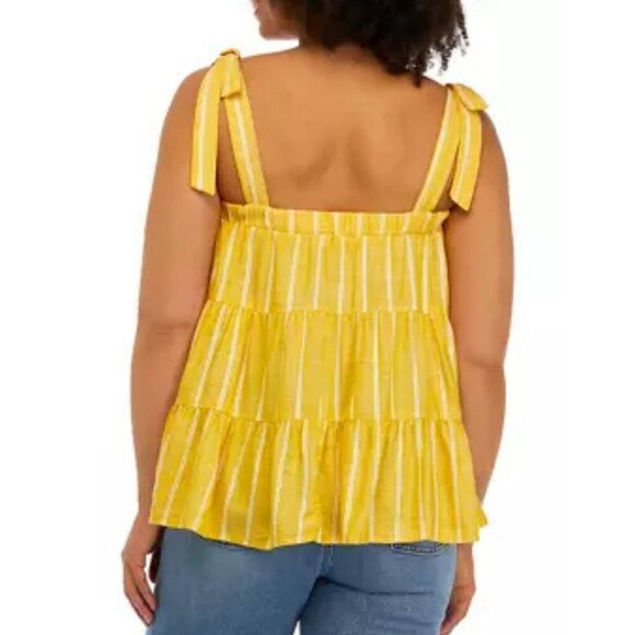 True Craft Junior’s Tiered Tie Shoulder Yellow Striped Top - Size Medium - Picture 2 of 9